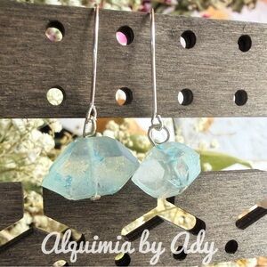 Bohemian druzy  Aura Raw nuggets silver dangle statement earrings